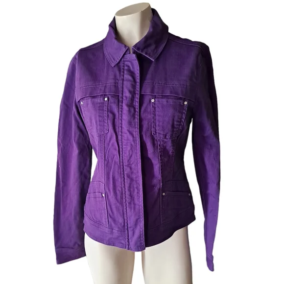 OSO Casuals purple zip up denim jacket/coat, xs - Picture 3 of 5